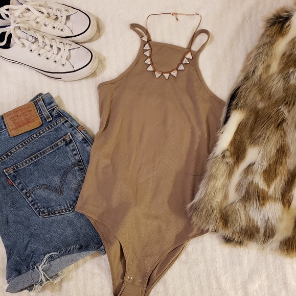 Double Zero Tops - NWOT - Nude ribbed cotton Bodysuit